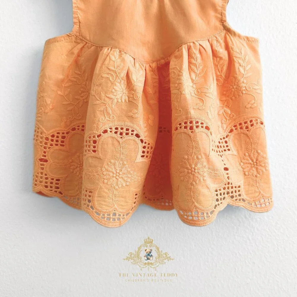 NWT Pretty Girls Blouse Lovely Floral Eyelet Lace Embroidery Boho Tangerine 2T
